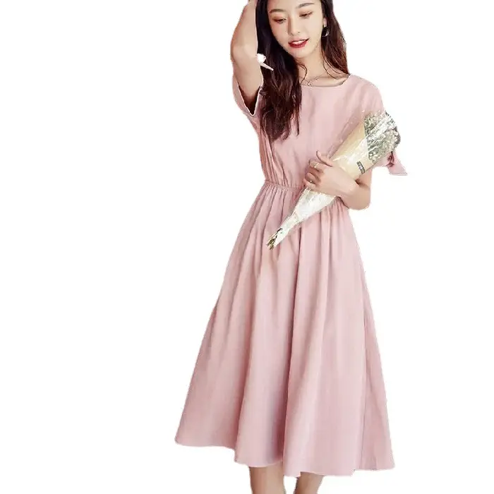 Women's Pink French Dress 2023 Summer Slim Fit