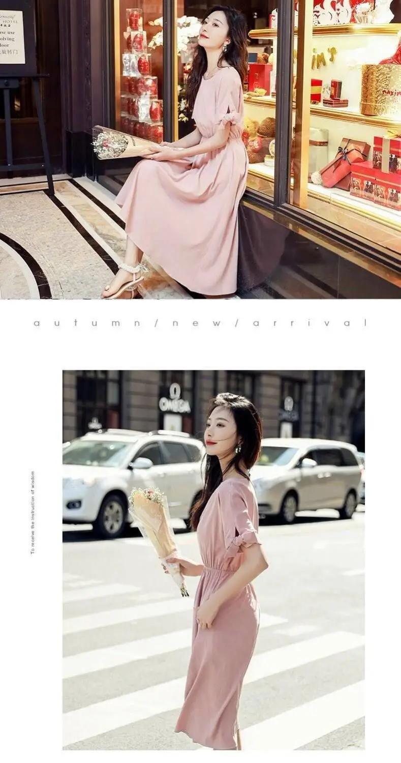 Women's Pink French Dress 2023 Summer Slim Fit — feature 10