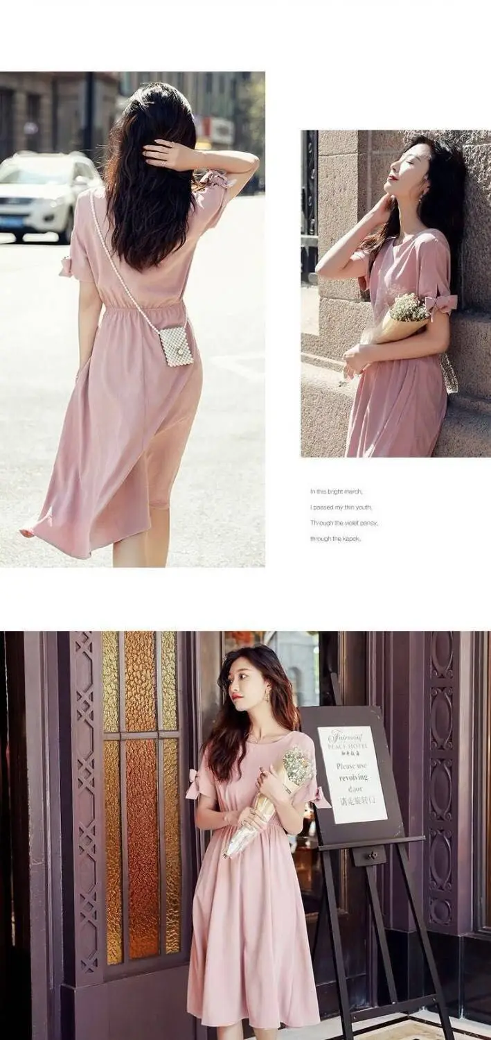 Women's Pink French Dress 2023 Summer Slim Fit — feature 11