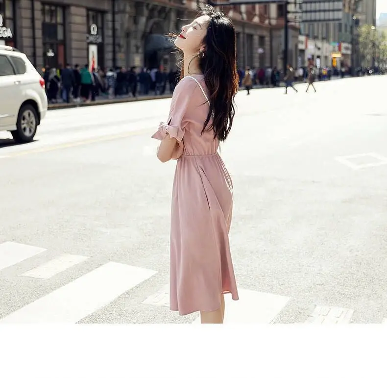Women's Pink French Dress 2023 Summer Slim Fit — feature 6