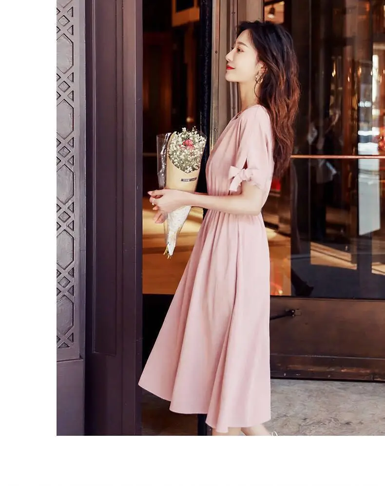 Women's Pink French Dress 2023 Summer Slim Fit — feature 7
