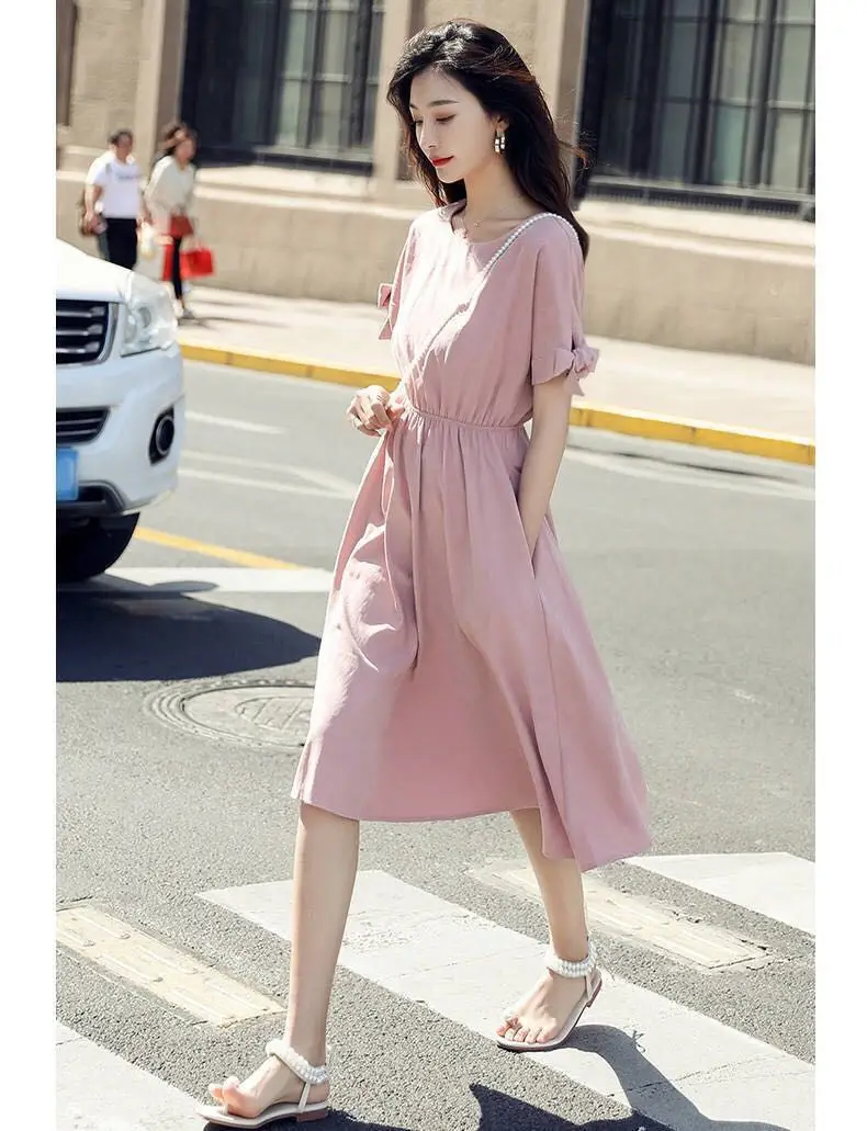 Women's Pink French Dress 2023 Summer Slim Fit — feature 8