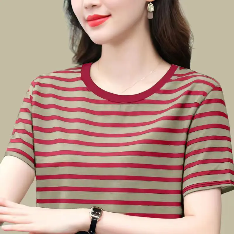 Pure Cotton V-Neck Striped T-Shirt Women Summer 2023 — feature 22