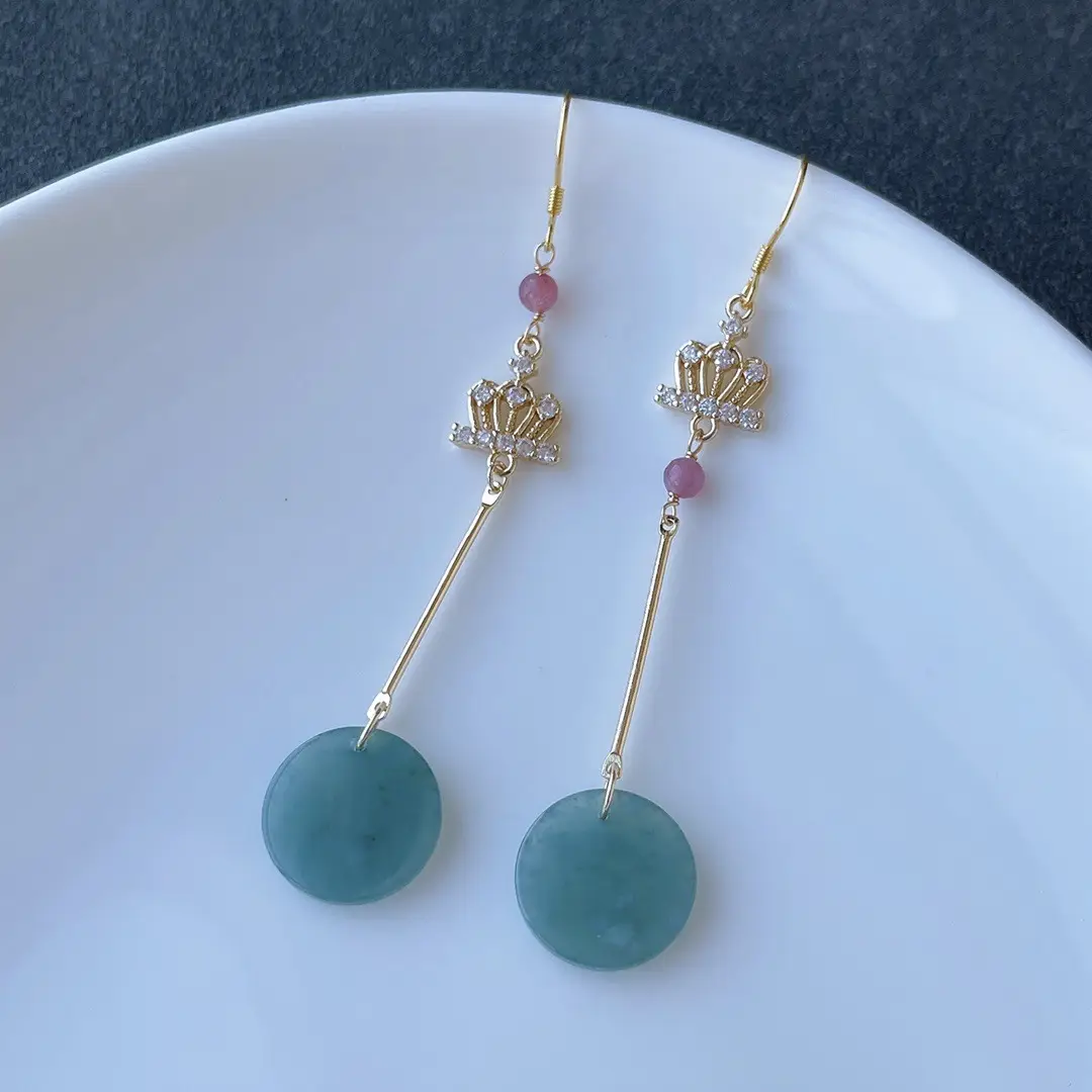 Guatemala Ins Jade Earrings Blue Water Round