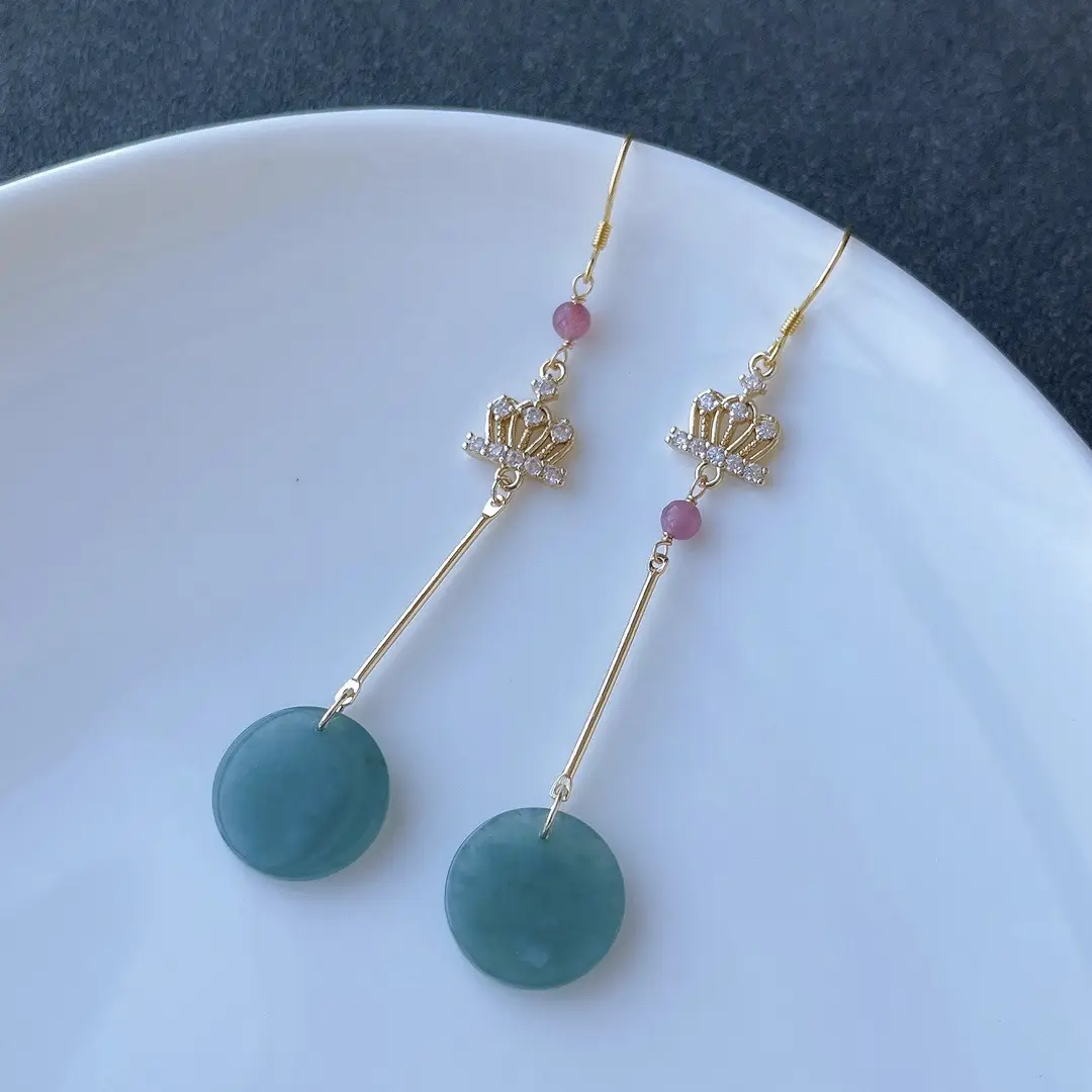 Guatemala Ins Jade Earrings Blue Water Round