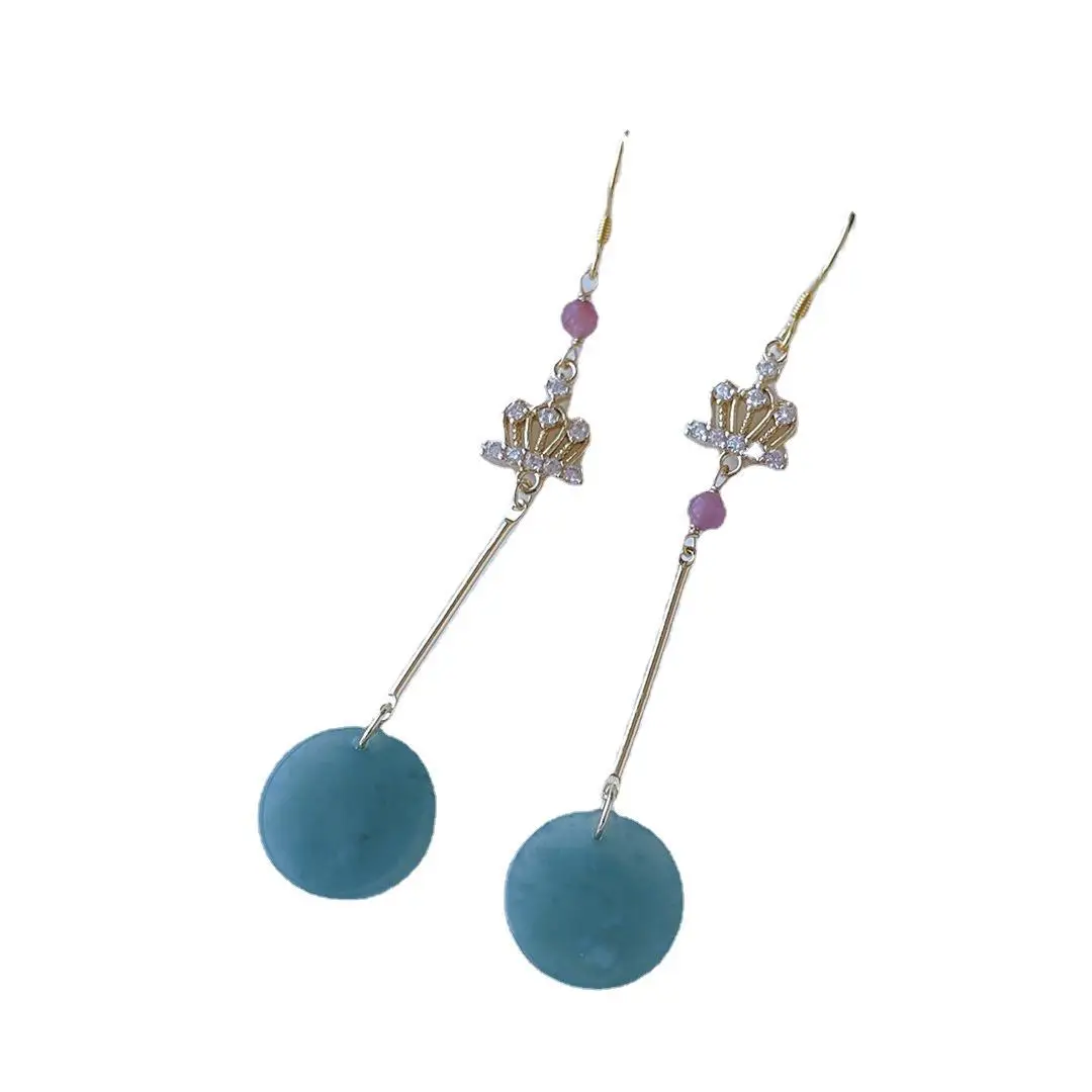 Guatemala Ins Jade Earrings Blue Water Round