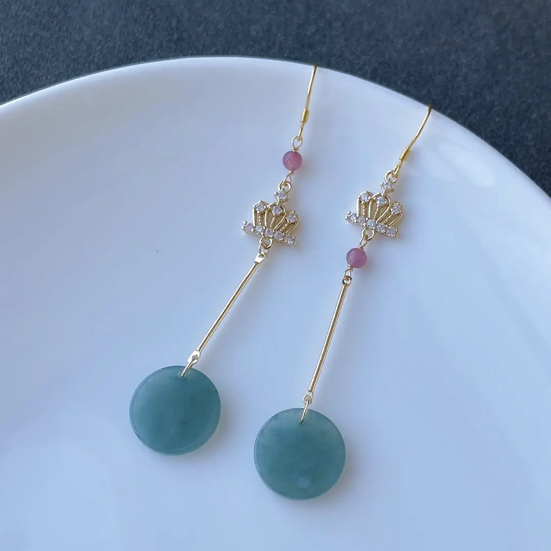 Guatemala Ins Jade Earrings Blue Water Round — feature 23
