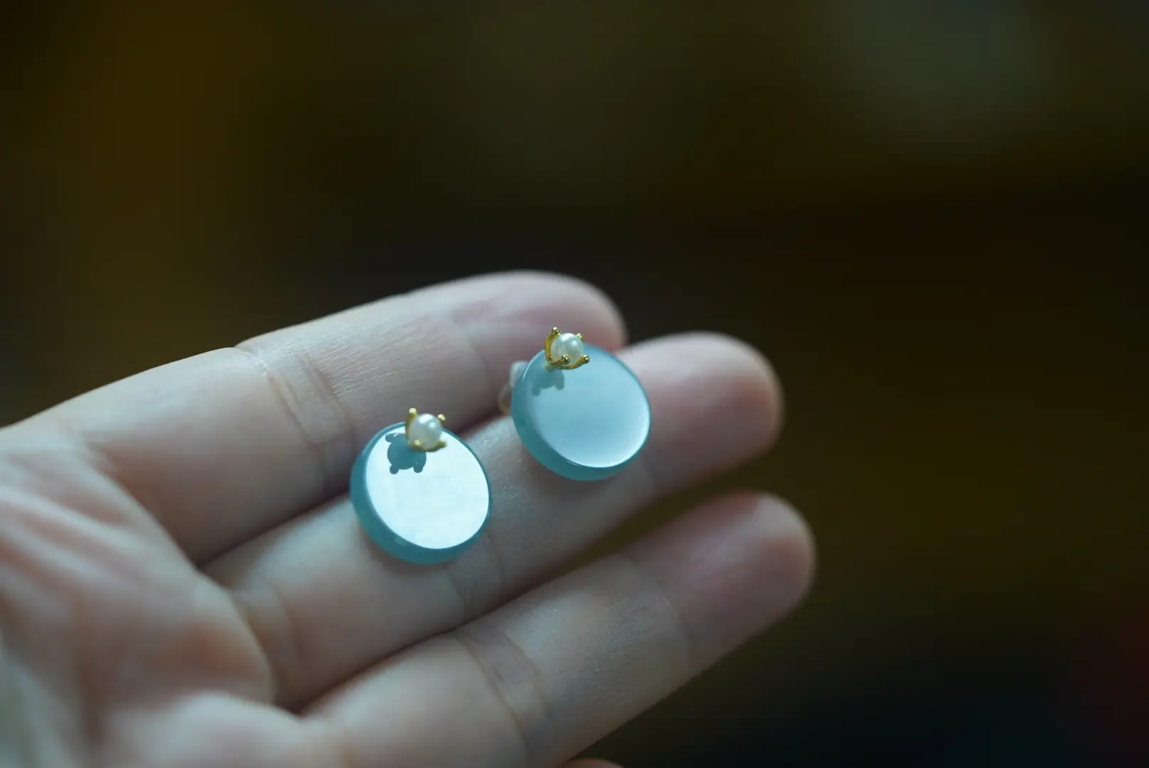 Guatemala Ins Jade Earrings Blue Water Round — feature 29