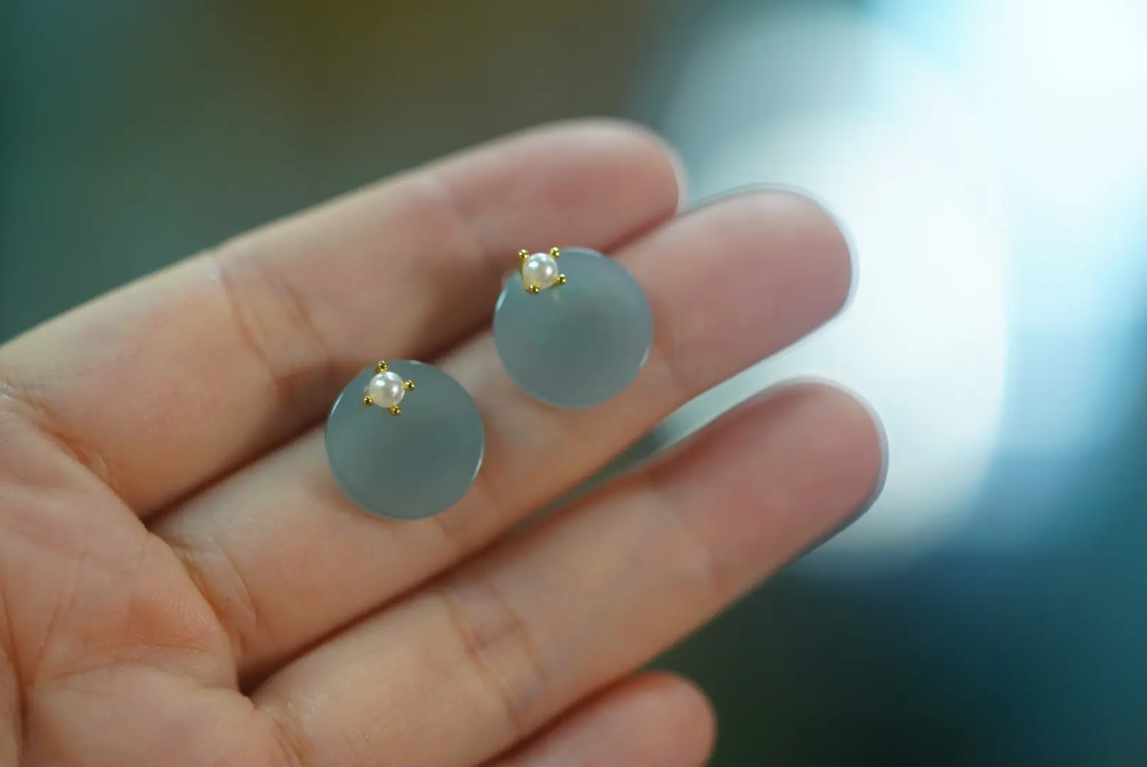 Guatemala Ins Jade Earrings Blue Water Round