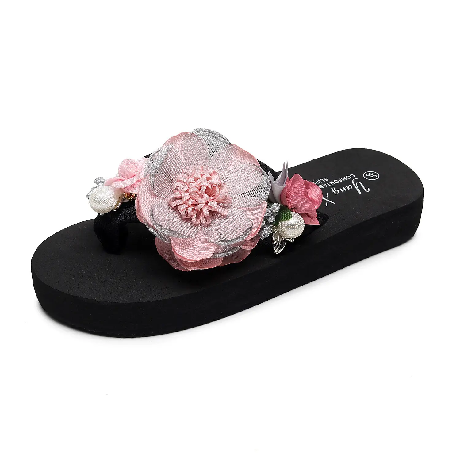 Women's Pink Floral Clip-toe Sandals
