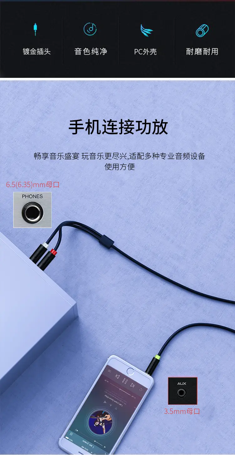 Jinghua 3.5mm to 6.5mm Audio Cable for Laptops & Phones — feature 3
