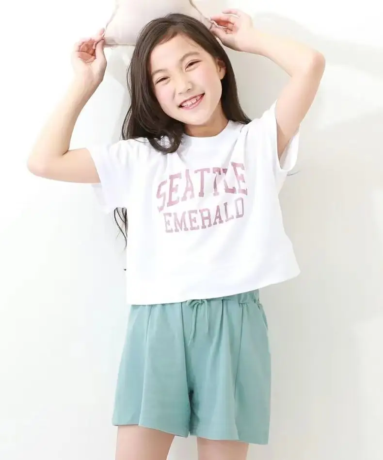 2023 Summer Girl's Grey Seattle Letter T-Shirt Shorts Set — feature 16