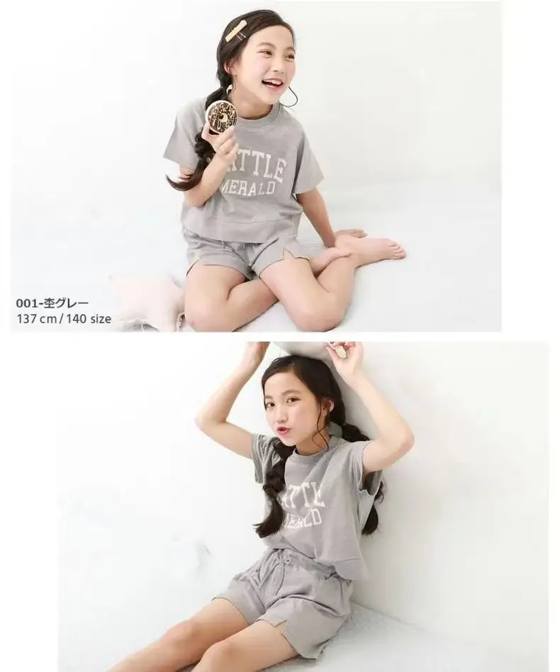 2023 Summer Girl's Grey Seattle Letter T-Shirt Shorts Set — feature 6