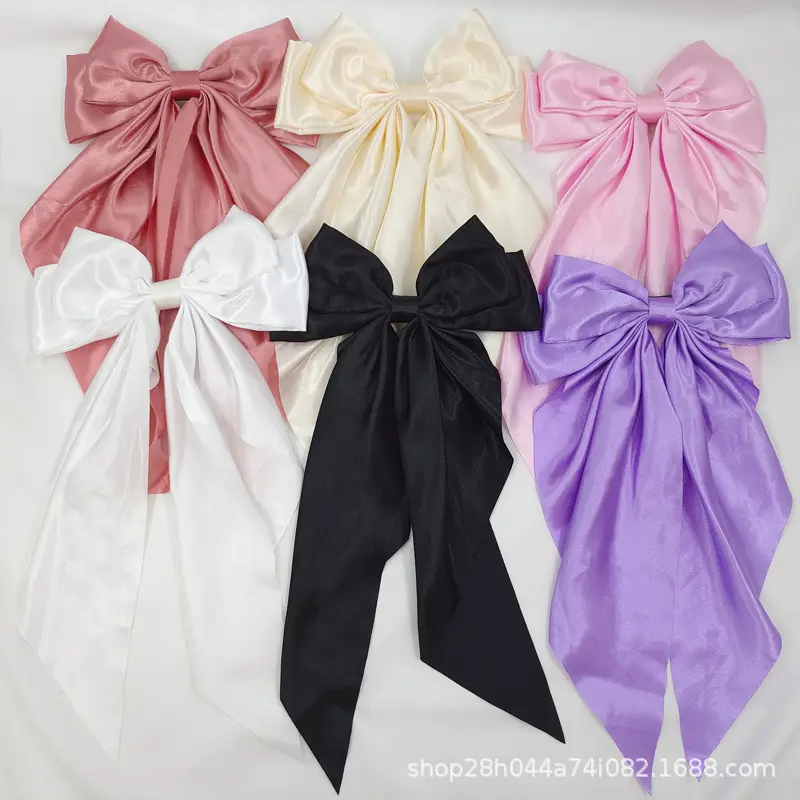 Grey Satin Bow Hairpin Clip for Women