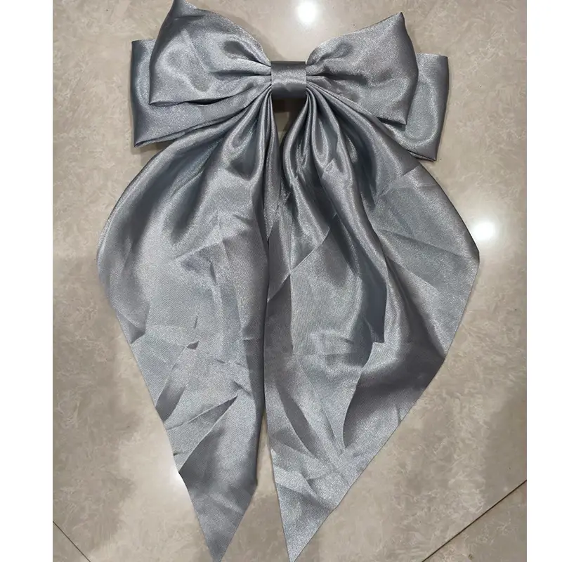 Grey Satin Bow Hairpin Clip for Women