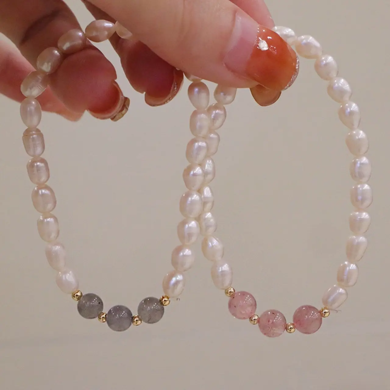 Natural Freshwater Pearl Bracelet with Strawberry & Moonlight Stones - Image 8