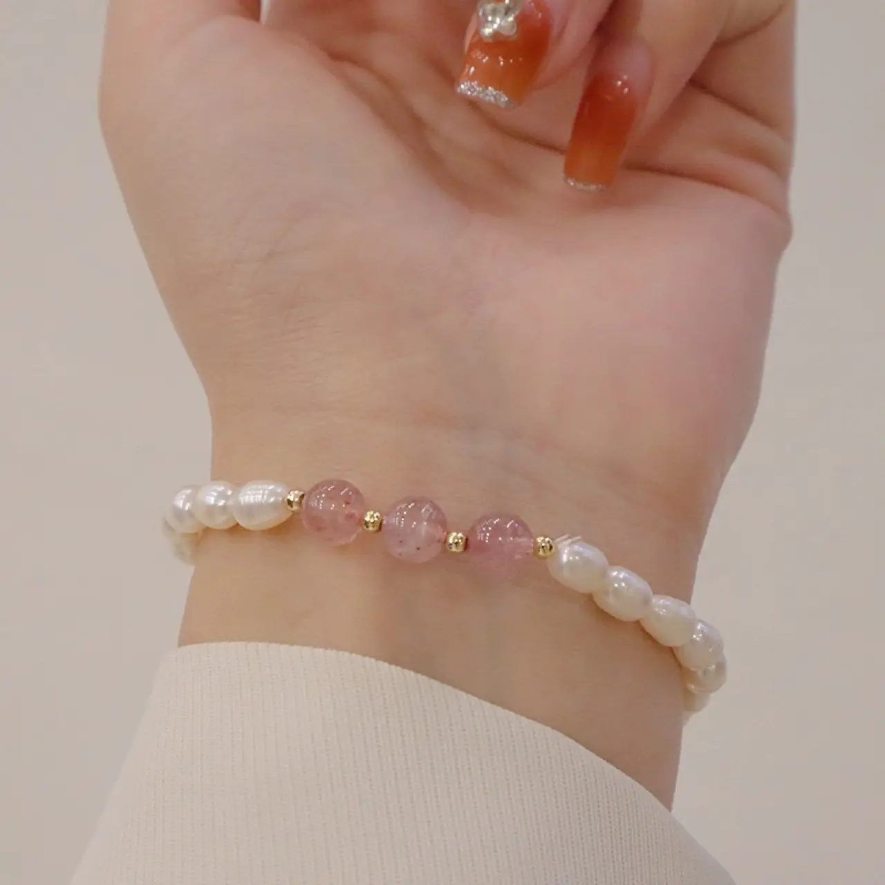 Natural Freshwater Pearl Bracelet with Strawberry & Moonlight Stones — feature 5