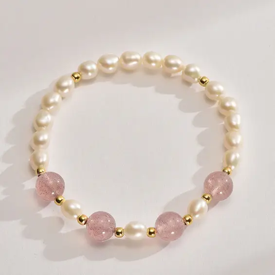 Natural Freshwater Pearl Bracelet with Strawberry & Moonlight Stones - Image 4