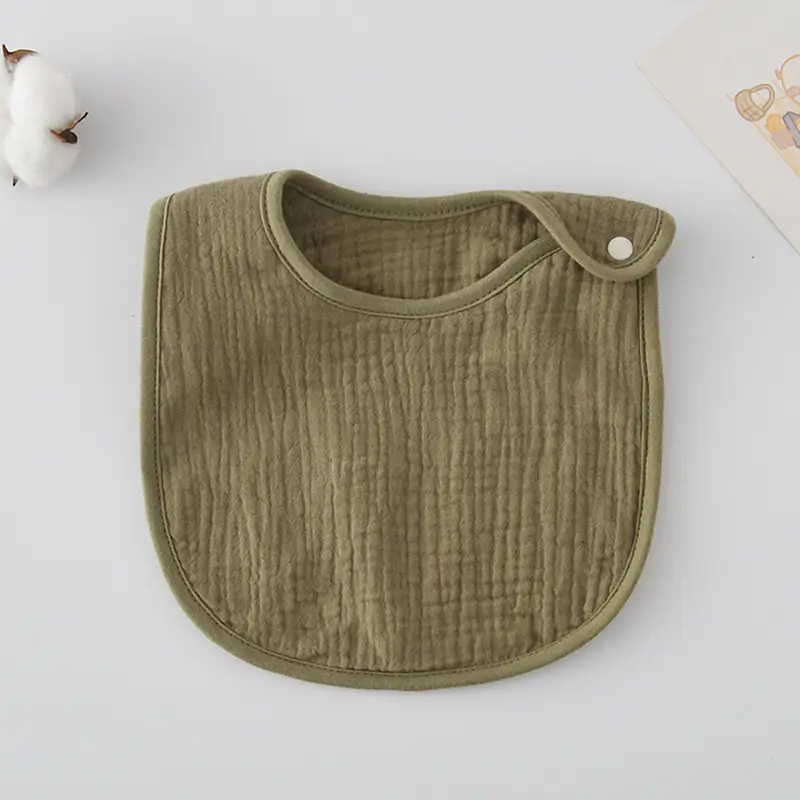 Korean Gauze Cotton Newborn Baby Bib Olive Green - Image 48