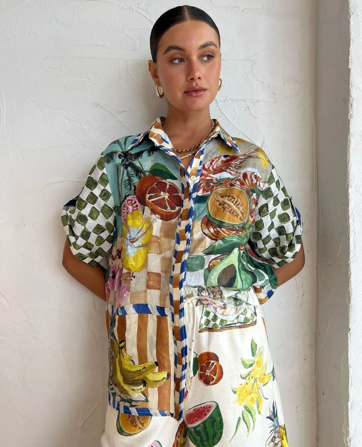 Printed Casual Two-Piece Shirt & Pants Set