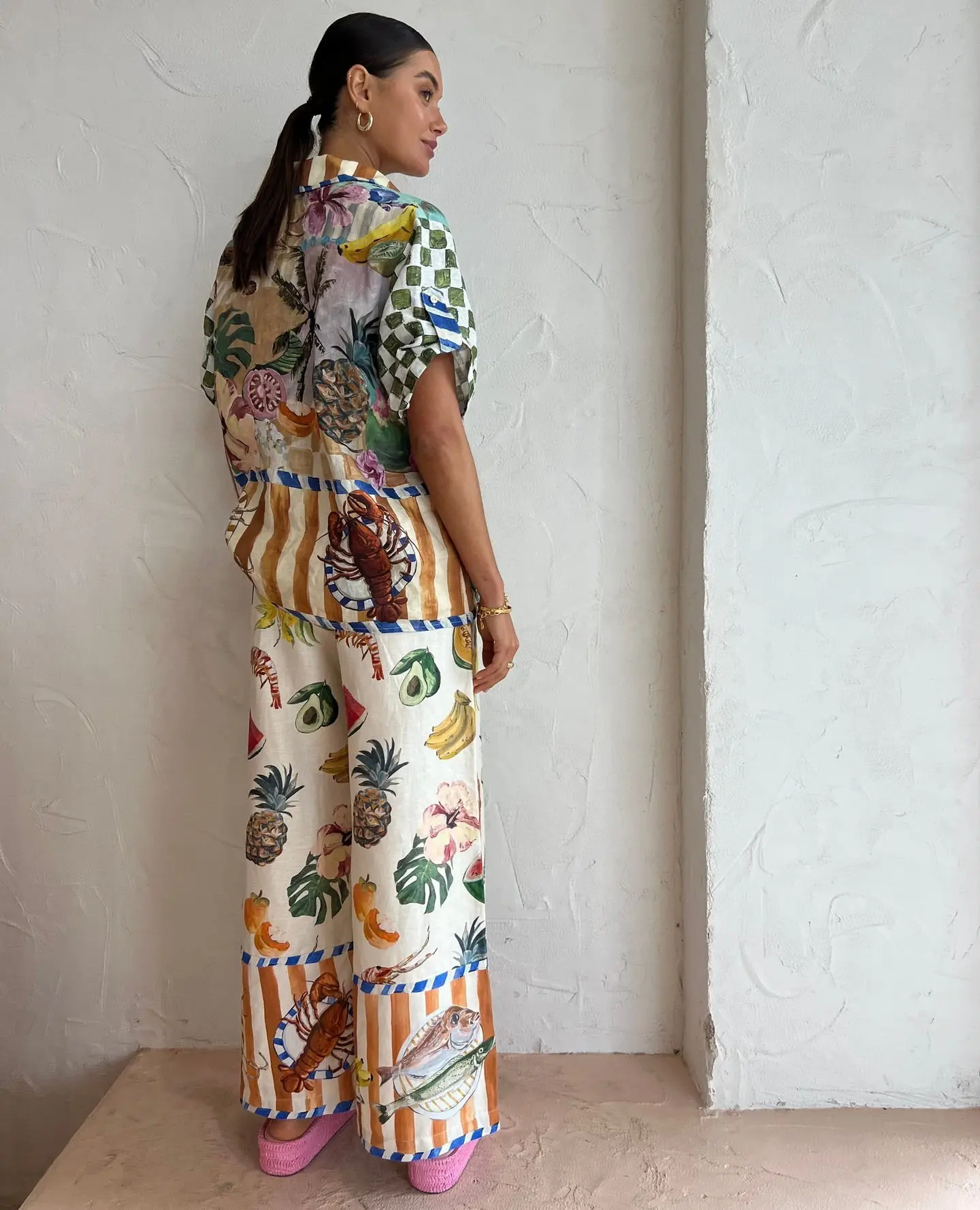 Printed Casual Two-Piece Shirt & Pants Set