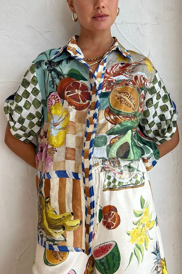 Printed Casual Two-Piece Shirt & Pants Set — feature 1