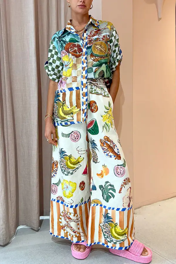Printed Casual Two-Piece Shirt & Pants Set — feature 2