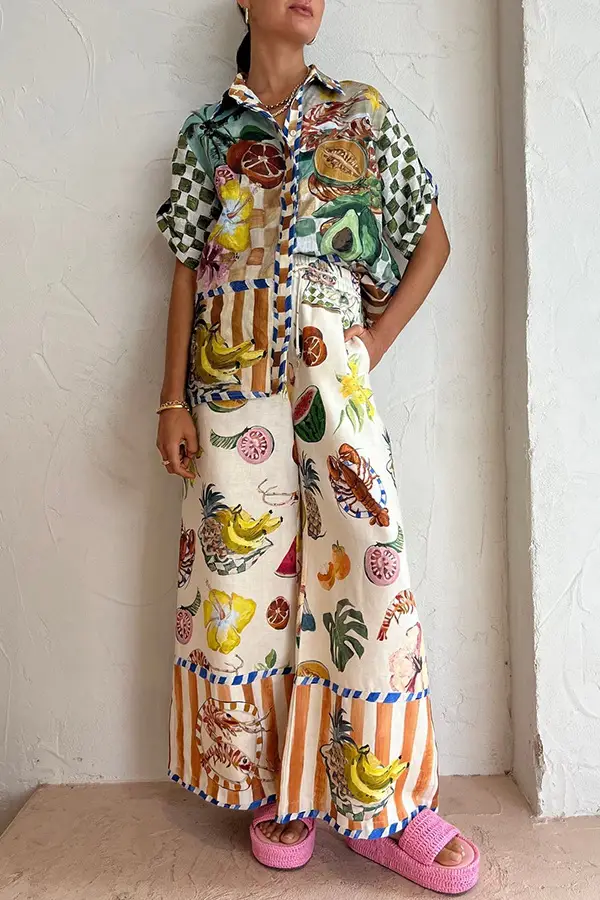 Printed Casual Two-Piece Shirt & Pants Set — feature 4