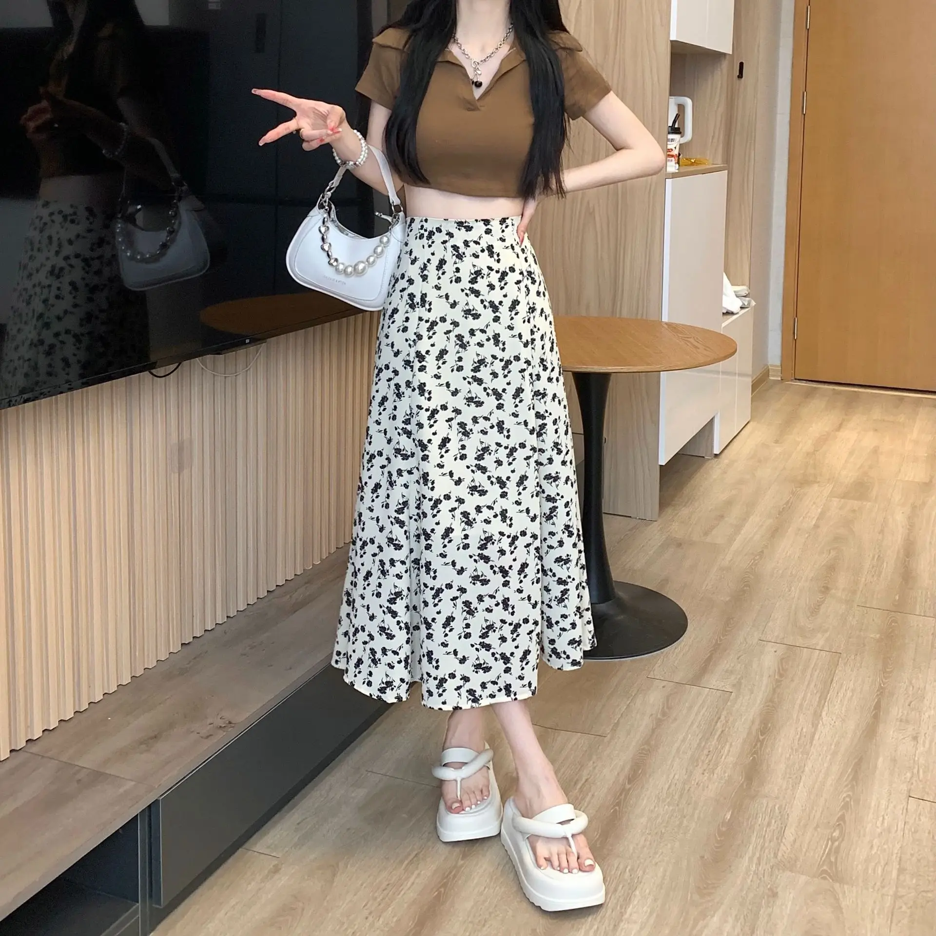 Women Floral High Waist Skirt Medium Size — feature 14