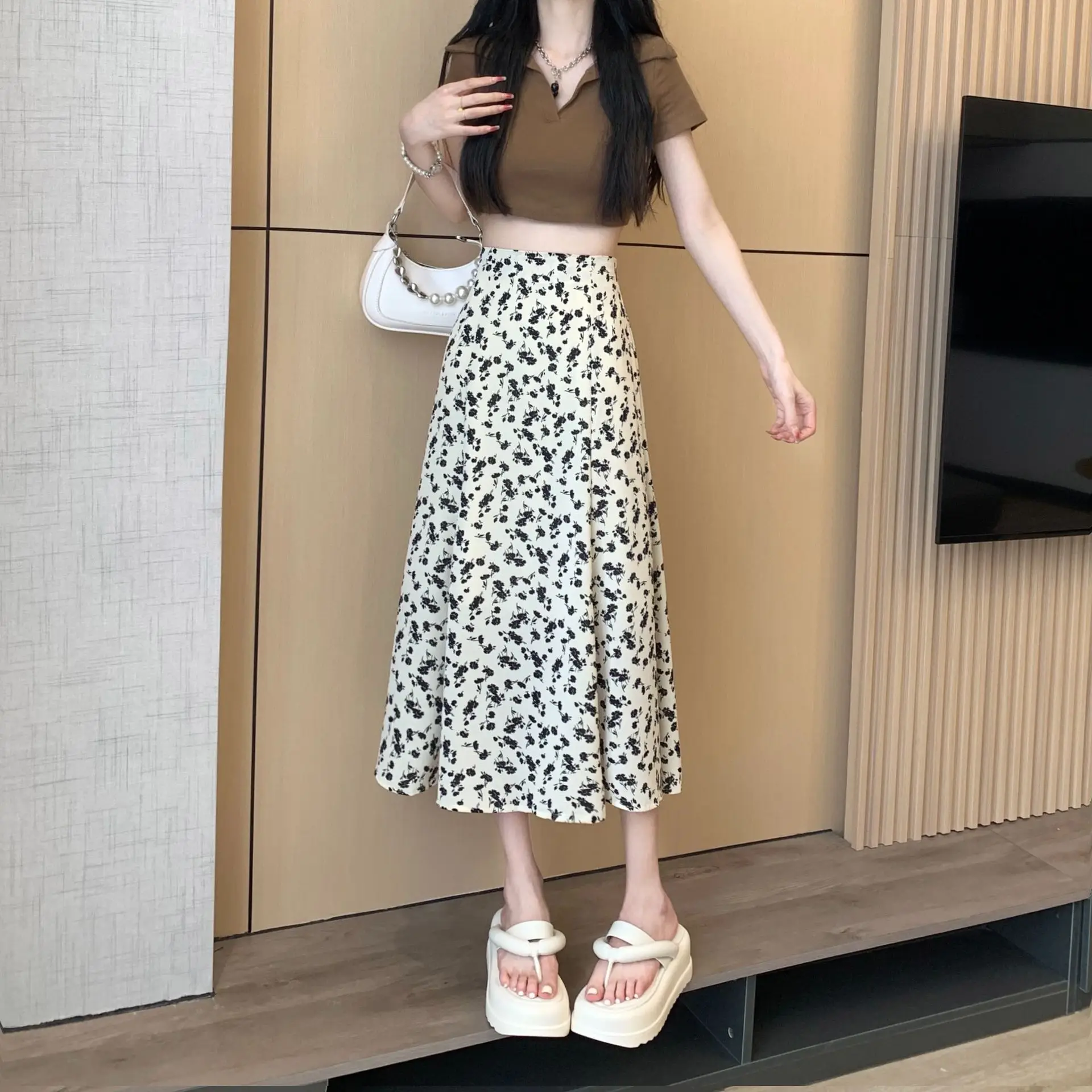 Women Floral High Waist Skirt Medium Size — feature 15