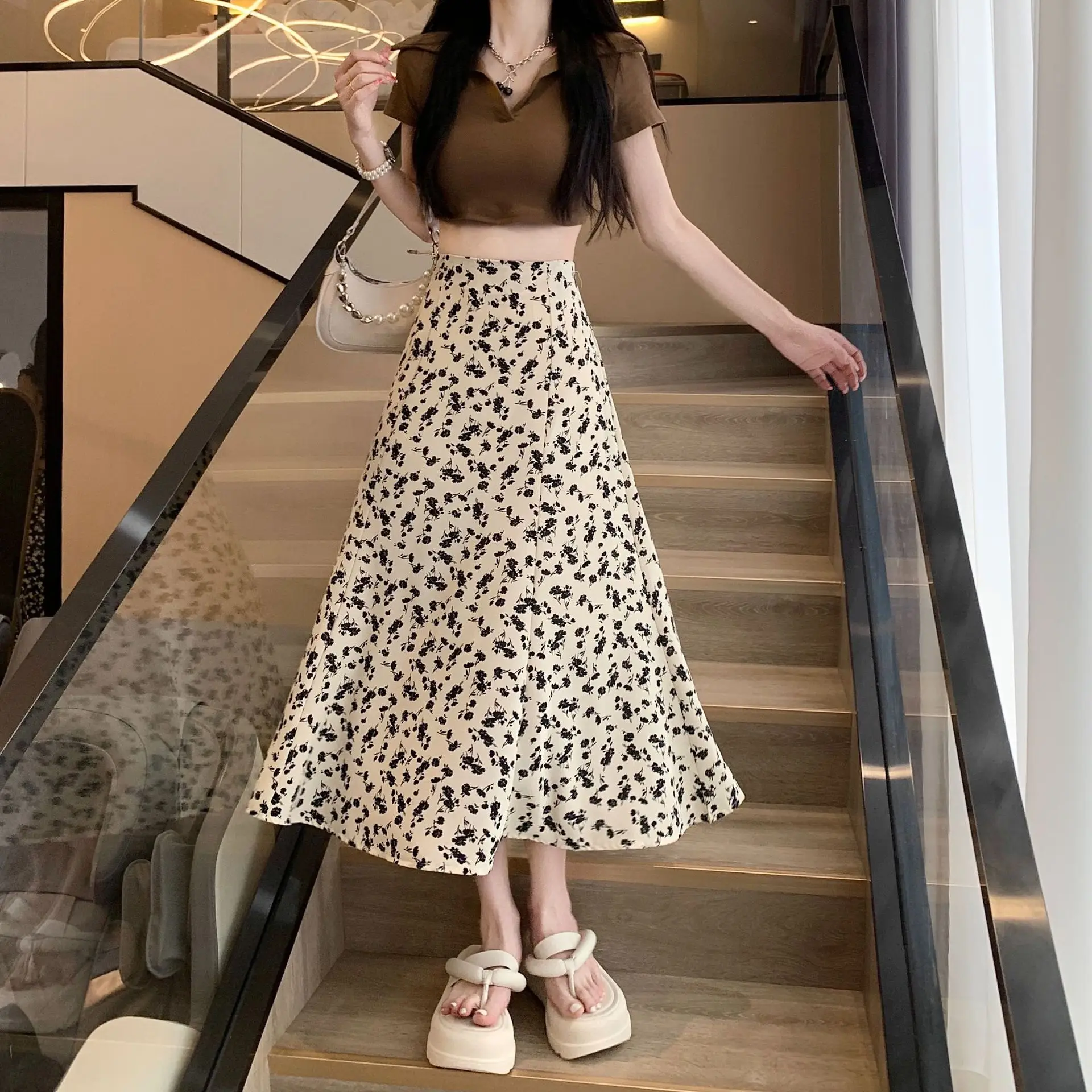 Women Floral High Waist Skirt Medium Size — feature 16
