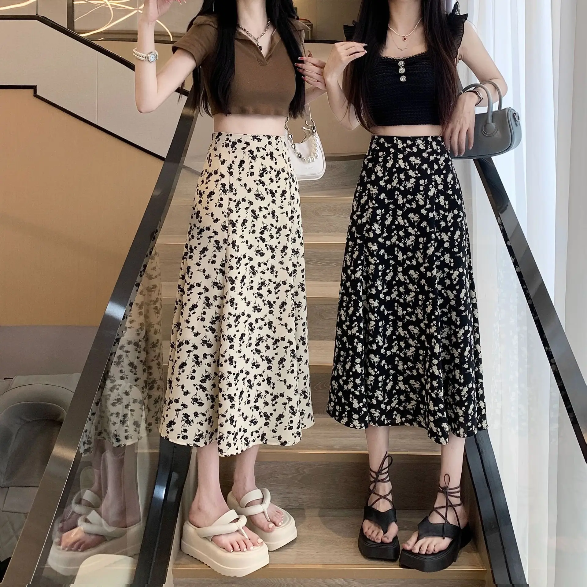 Women Floral High Waist Skirt Medium Size — feature 19