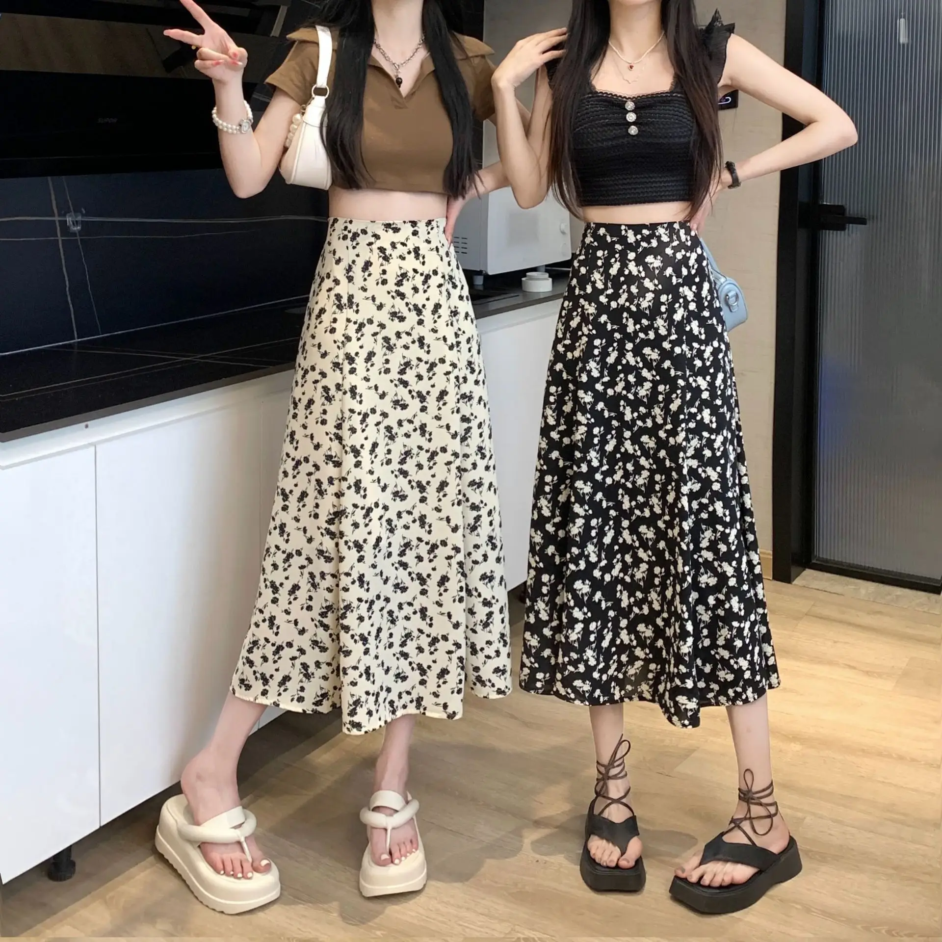 Women Floral High Waist Skirt Medium Size — feature 20