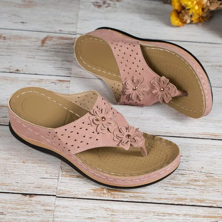 Black Floral Cross-Body Flip Flops for Women