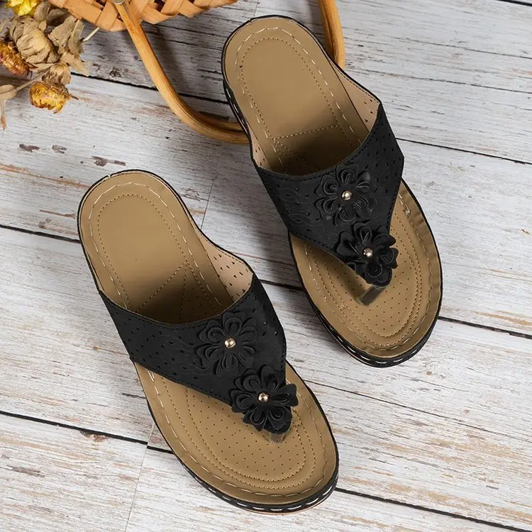 Black Floral Cross-Body Flip Flops for Women — feature 10