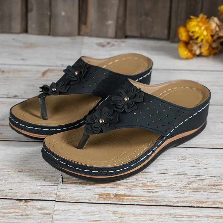 Black Floral Cross-Body Flip Flops for Women — feature 16