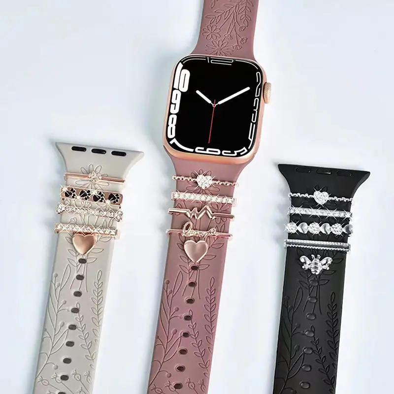 Apple Watch Silicone Band with Crystal Decorative Rings - Image 12