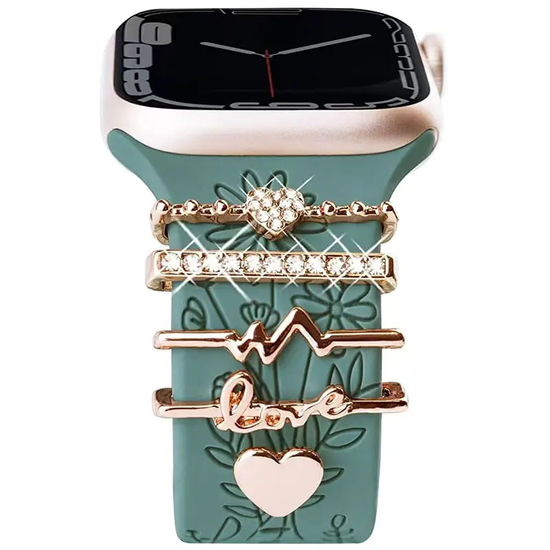 Apple Watch Silicone Band with Crystal Decorative Rings - Image 7