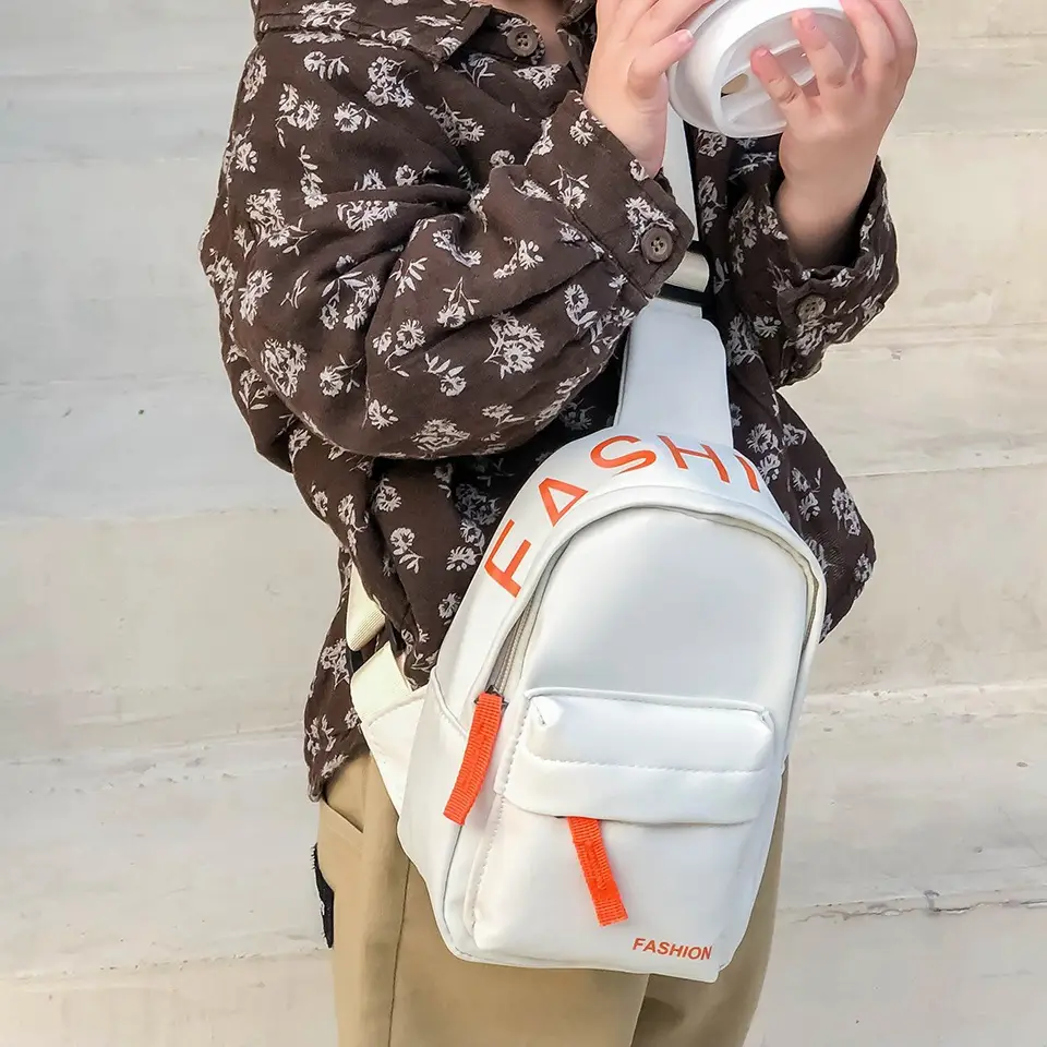 2023 Kids Casual Shoulder Crossbody Bag White Orange - Image 12