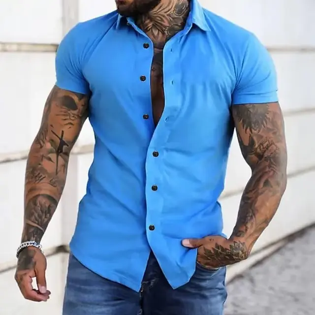 Men's Green Short Sleeve Casual Shirt Solid Color - Image 4