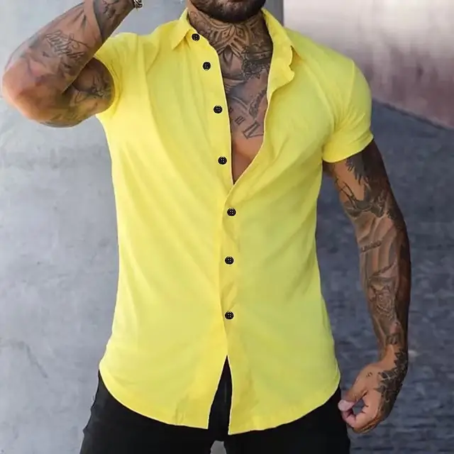 Men's Green Short Sleeve Casual Shirt Solid Color - Image 10