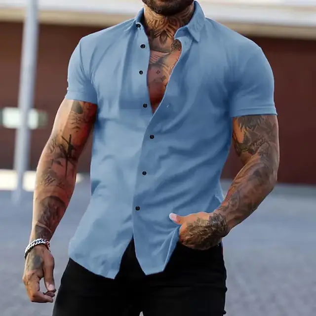 Men's Green Short Sleeve Casual Shirt Solid Color - Image 6
