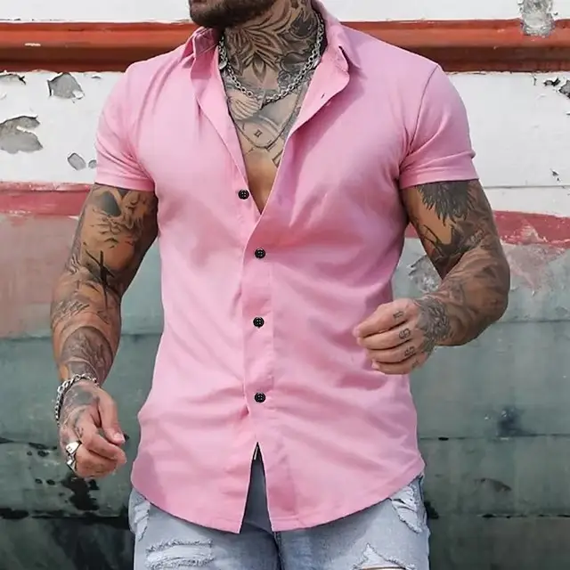 Men's Green Short Sleeve Casual Shirt Solid Color - Image 8