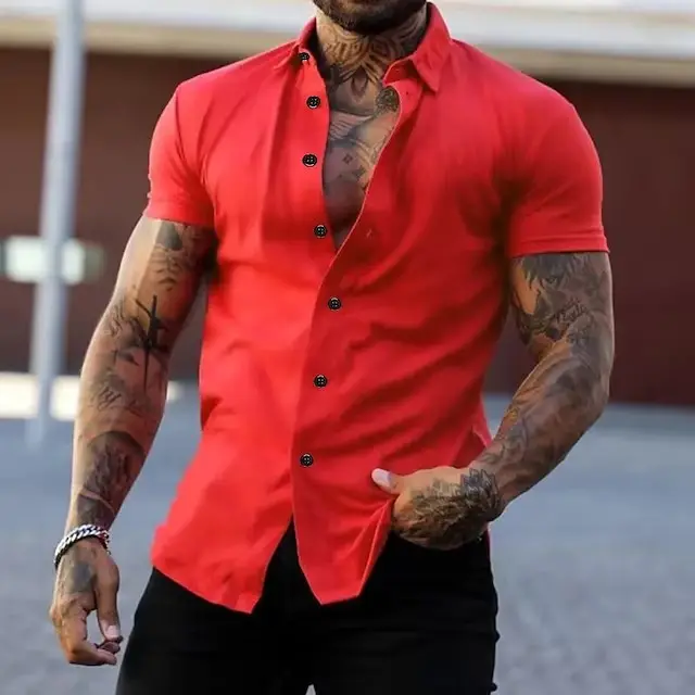 Men's Green Short Sleeve Casual Shirt Solid Color - Image 9