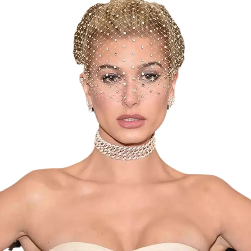 Bridal Veil with Diamonds & Pearls Headband Black White - Image 10