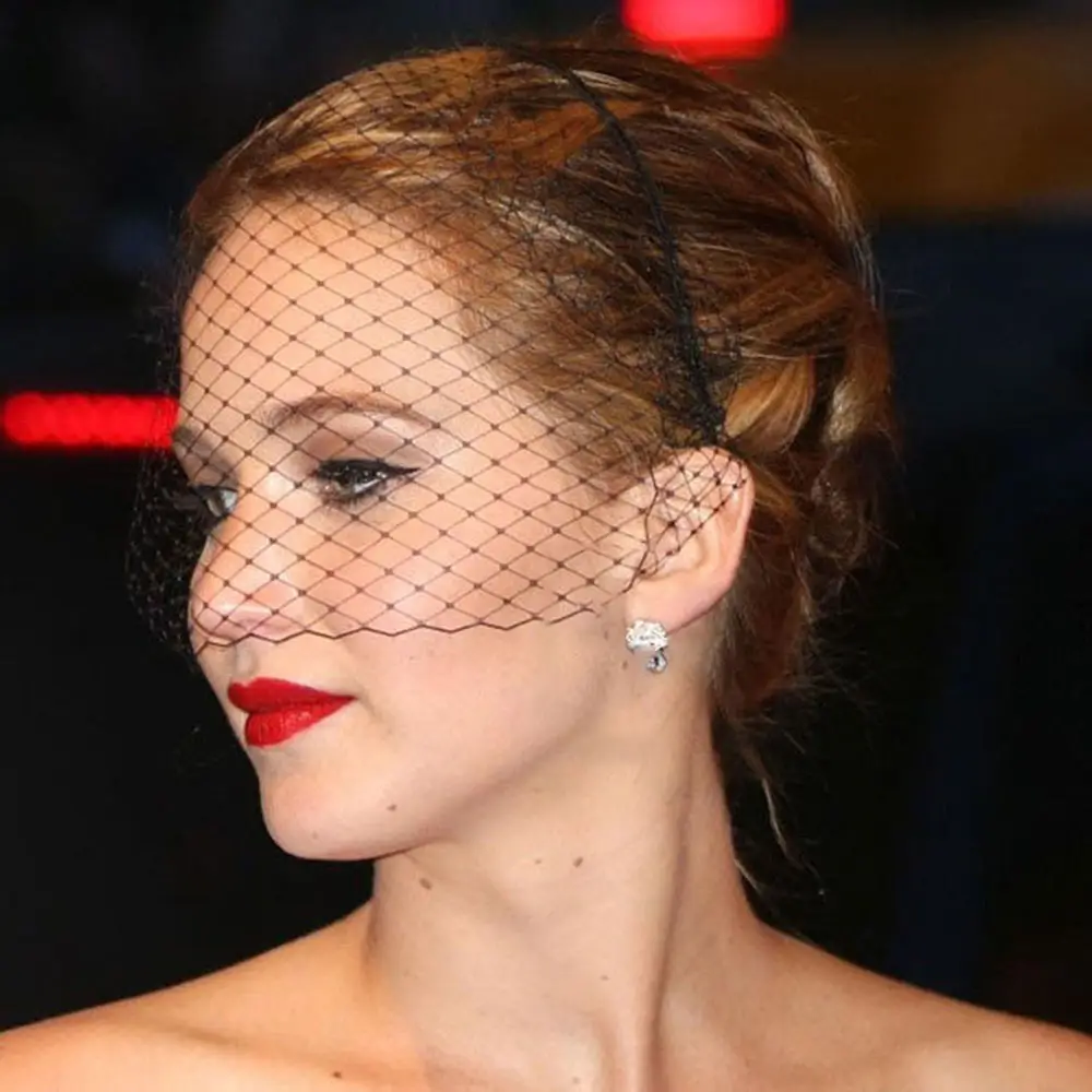 Bridal Veil with Diamonds & Pearls Headband Black White - Image 6