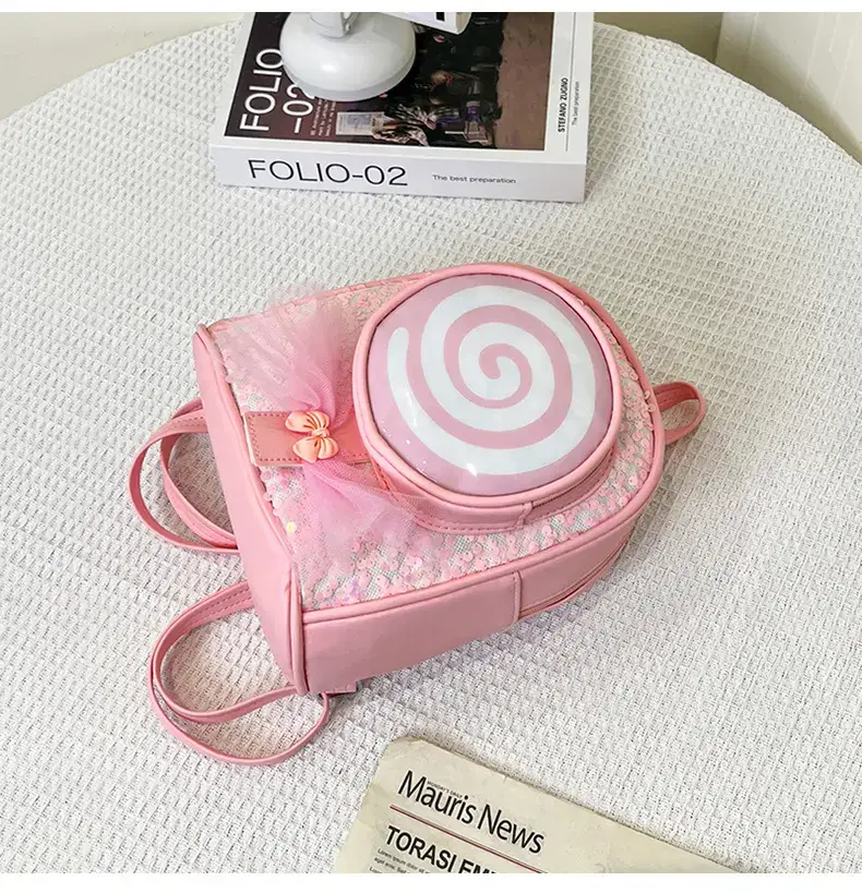 Pink Spiral PU Backpack for Girls Travel Casual — feature 31