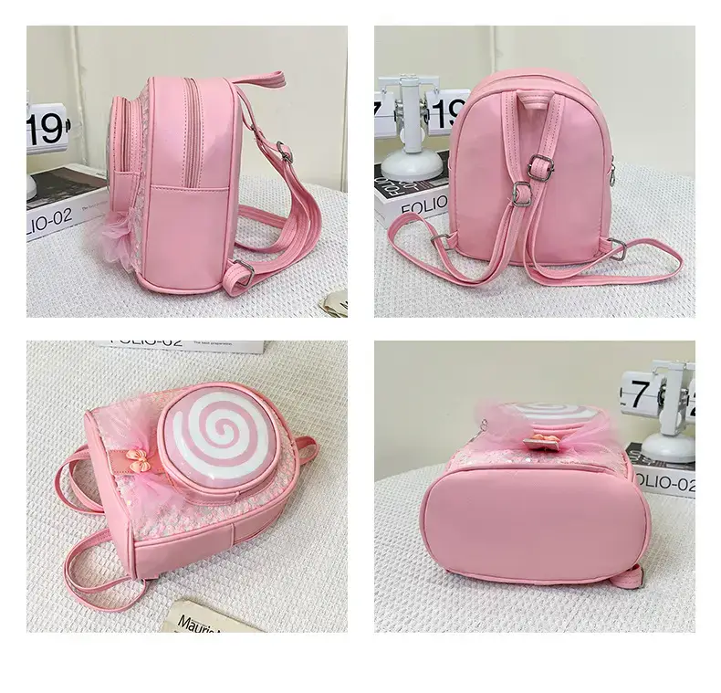 Pink Spiral PU Backpack for Girls Travel Casual — feature 8