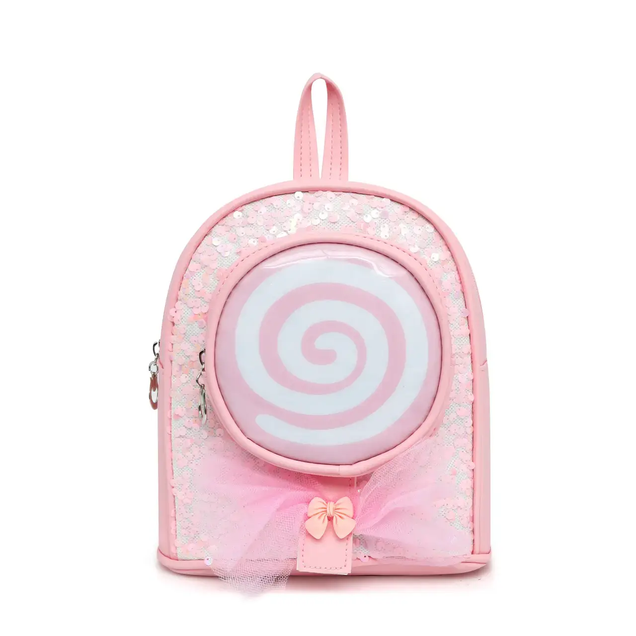 Pink Spiral PU Backpack for Girls Travel Casual - Image 3