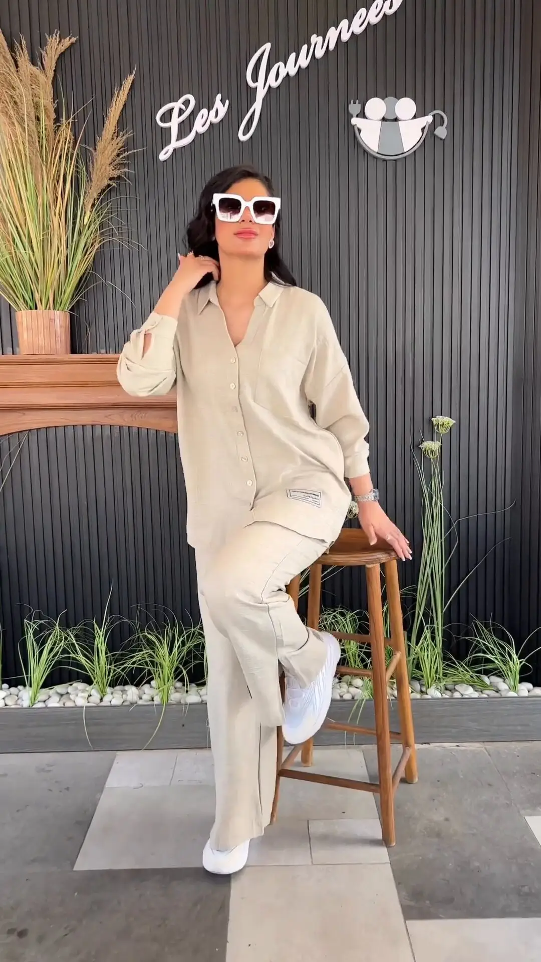 European American Plus Size Blue Wrinkle Long Sleeve Pants Set — feature 10